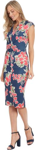 London Times Women's Ext Shoulder V-Neck Cf Ruched Midi Dress in Kuwait