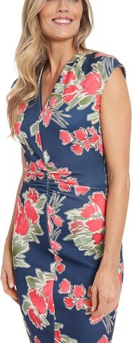London Times Women's Ext Shoulder V-Neck Cf Ruched Midi Dress in Kuwait