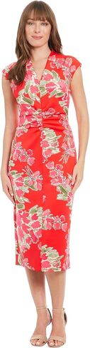 London Times Women's Ext Shoulder V-Neck Cf Ruched Midi Dress in Kuwait