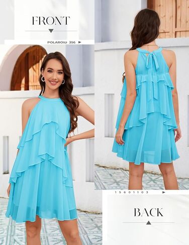 DRESSTELLS Women's Casual Halter Ruffle Tiered Dresses, Beach Wedding Cocktail Party Mini Sundress in Kuwait