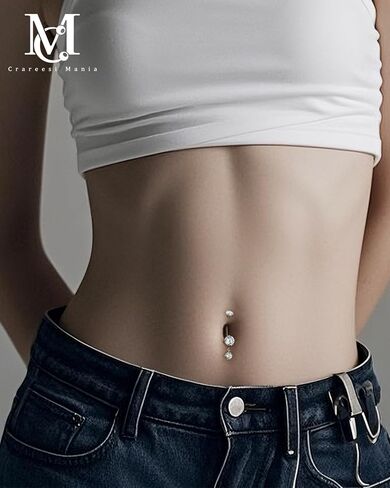 CM Crareesi Mania Belly Button Rings 316L Stainless Steel Dangle Belly Button Piercing Jewelry 14G Belly Rings for Women Round Dangle Navel Ring in Saudi Arabia