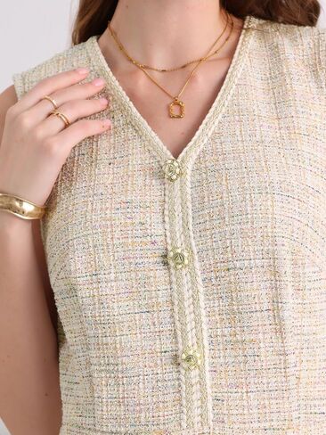 Women's Sleeveless Tweed Dress 2025 Summer Office Work V Neck Bodycon Pencil Dresses in Saudi Arabia