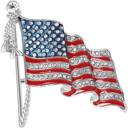 Patriotic USA Flag Brooch Pin for Women Fashion Crystal Blue Red Independence Memorial Day Lapel Pin 4th of July Dress Accessories in Saudi Arabia
