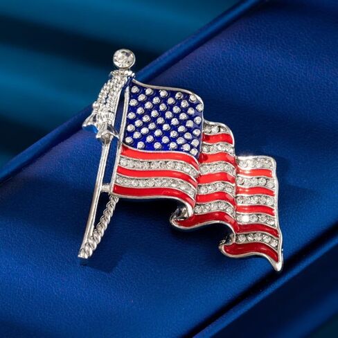 Patriotic USA Flag Brooch Pin for Women Fashion Crystal Blue Red Independence Memorial Day Lapel Pin 4th of July Dress Accessories in Saudi Arabia