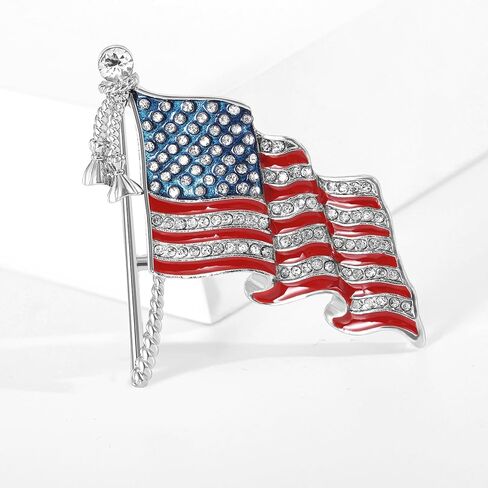 Patriotic USA Flag Brooch Pin for Women Fashion Crystal Blue Red Independence Memorial Day Lapel Pin 4th of July Dress Accessories in Saudi Arabia