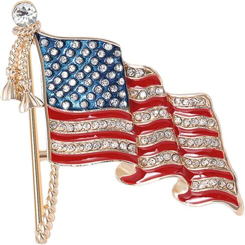 Patriotic USA Flag Brooch Pin for Women Fashion Crystal Blue Red Independence Memorial Day Lapel Pin 4th of July Dress Accessories in Saudi Arabia