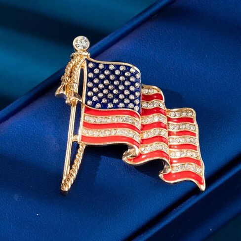 Patriotic USA Flag Brooch Pin for Women Fashion Crystal Blue Red Independence Memorial Day Lapel Pin 4th of July Dress Accessories in Saudi Arabia