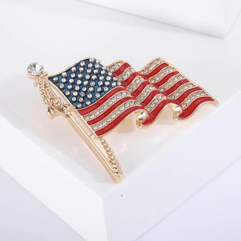 Patriotic USA Flag Brooch Pin for Women Fashion Crystal Blue Red Independence Memorial Day Lapel Pin 4th of July Dress Accessories in Saudi Arabia