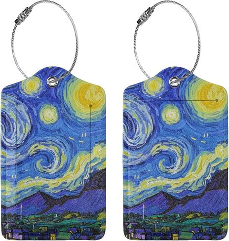 2 حزمة Van Gogh Starry Light Luggage Tags للحقائب ، وحقيبة Pu Leather Bag Travel Dascase اسم معرف وحلقة معدنية للنساء حقيبة ظهر للأمتعة الرجال in Kuwait