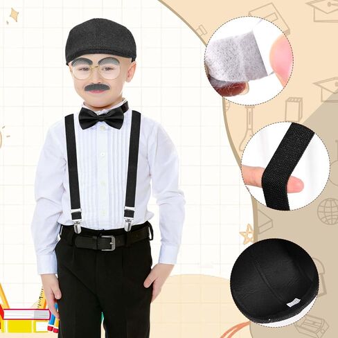1920s Old Men Costume Set with Hat Glasses Eyebrows Beard Suspender Bow Tie for 100 Days of School Grandpa Cosplay in Saudi Arabia
