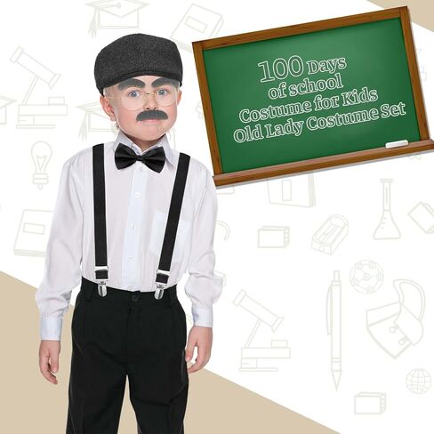 1920s Old Men Costume Set with Hat Glasses Eyebrows Beard Suspender Bow Tie for 100 Days of School Grandpa Cosplay in Saudi Arabia