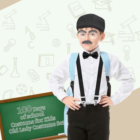 1920s Old Men Costume Set with Hat Glasses Eyebrows Beard Suspender Bow Tie for 100 Days of School Grandpa Cosplay in Saudi Arabia