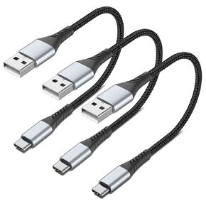 كابل USB C قصير 6 بوصة، 0.5 قدم 3 حزم USB A إلى USB C كابل مضفر USB من النوع C كابل شحن سريع من النوع C سلك شاحن لهاتف Samsung Galaxy S23 S22 Note 20، Moto G8، Google Pixel، iPhone 15 Pro Max