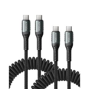 USB C Cable Nylon Braided Coiled 3FT USB A to Type C Charger Cord for Car 66W Fast Charging Cable Compatible with Samsung Galaxy S20 S10 S9 S8 Plus, Note 10 9 8 and Other USB C Devices - 2Pack
