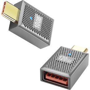 GELRHONR USB C to USB 3.1 Adapter, Type C Male to USB Female OTG Adapter with 10Gbps Data Transfer 120W/6A Fast Charging,Thunderbolt 3 to USB Female Converter-2Pack (Left & Right Angle)