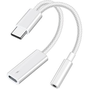 محول سماعة رأس 2 في 1 USB C إلى 3.5 ملم، كابل شحن سريع PD 60 وات USB C (ذكر) إلى الإضاءة (أنثى)، كابل صوت USB C إلى Aux لهاتف iPhone 15 Pro Max وGalaxy S24 S23 S22 Ultra وZ Flip 5، أبيض in Kuwait
