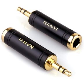 1/4 Inch M to 1/8'' F Stereo Headphone Adapter Cables Connector, Upgrade 6.35mm Jack Stereo Socket Female to 3.5mm Jack Stereo Plug Male for Headphone, Amp Adapte, Black 2-Pack
