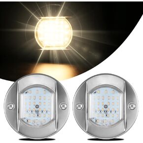 HUSUKU 4inch Round Marine Courtesy Indicator Lights, SOOP3 P0-2 1800LM 30LED IP65 Waterproof Boat Transom Interior Light Surface Mount, 316 Stainless, for Boat Stern/Pontoon/Deck Light 2Pcs Blue