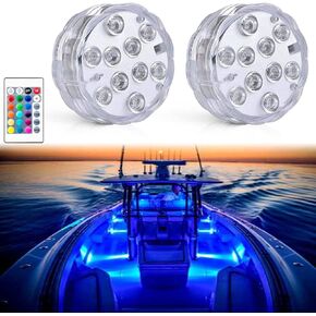 Boat Lights Wireless Battery Operated, Waterproof Marine Led Light for Deck Light Courtesy Interior Lights, for Fishing Kayak Duck Jon Bass Boat, RGB Multi Color Remote Controlled, 2pcs