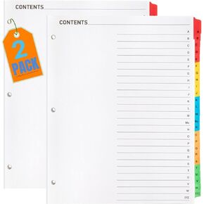 1InTheOffice 3 Ring Binder Dividers, A-Z Dividers, ABC Tabs for Binders, Alphabet Page Dividers, 2 Pack