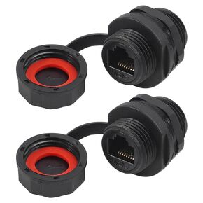 2Pcs RJ45 Connector CAT6 8P8C Panel Mount Shielded Ethernet LAN Bulkhead Ethernet Cable Coupler Extension Adapter Double Head Female to Female with Waterproof/Dust Cap