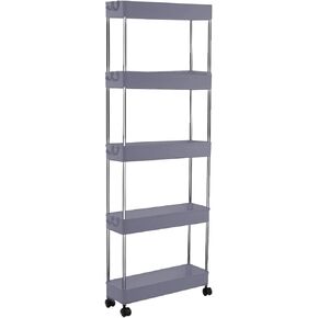 mupera 5-Tier Rolling Cart - Upgraded White Slim Utility Cart with Wheels and 8 Side Hooks, Movable Storage Organizer Shelves, Space-Saving Rolling Storage Cart for Narrow Places in Bathroom Kitchen