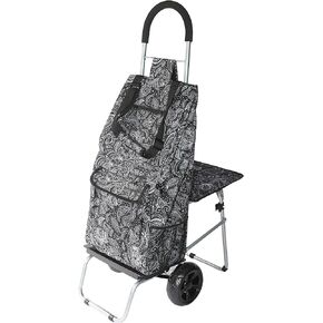 dbest products Trolley Dolly with Seat, Black Shopping Grocery Foldable Cart Tailgate