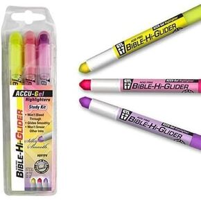 G.T. Luscombe Company, Inc. Accu-Gel Bible Highlighter, Bible Study, No Bleed Solid Gel, No Smearing or Fading, Long Lasting, Assorted Color Dry Marker, Yellow, Pink, Purple Set of 3
