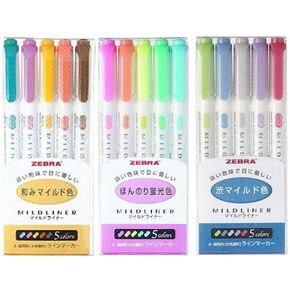 Zebra Mildliner Soft Color Double-Sided Highlighter Pens Deep, Warm & Cool (3 Pack Sale)