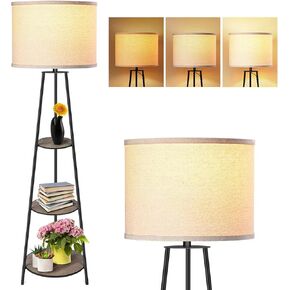 Floor Lamp, 3-Tier Round Corner Shelf Floor Lamp with 3 Dimmable Levels - Simple Standing Lamp with White Fabric Shade, Tall Modern Floor Lamps with Shelves for Bedroom, Living Room and Office