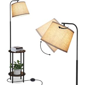 DEWENWILS Floor Lamp with Table Attached, Farmhouse Narrow Nightstand, Wooden End Side Table Floor Lamp, Adjustable Reading Lamp for Bedroom, Living Room, Office, Kids Room