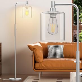 Stepless Dimmable Floor Lamps with Glass Lampshade Modern Standing Lamps with 6W LED Bulb Bright Corner Lamp Tall Pole Lamps for Living Room Bedroom Office Study Room Farmhouse, Black