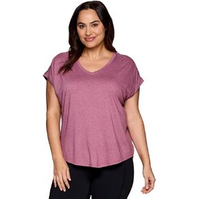 RBX Women's Plus Size V-Neck T-Shirt Tunic Relaxed Fit Super Soft Short Sleeve Jersey Tee