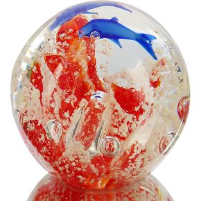 فن الزجاج المحيط الكرة تمثال ثقالة الورق اليد في مهب الأسماك والمرجان طاولة مكتب الديكور فنغشوي (الأحمر) in Kuwait