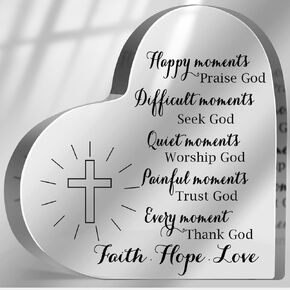 Religious Gifts for Women, Encouragement Presents for Sister Mom Friend, Christian Scripture Decor for Home Office Desk, Be Strong Courageous Sign Inspirational Acrylic Hearts Plaques