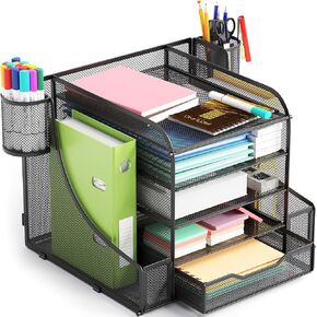 EVOOMI 5 Tier Mesh Desk Organizer PLUS - The Upgraded Time, Space & Sanity Saving Desktop Organizer System for Productivity Success - Ideal Pencil File Paperclip Post It Holder Mail Folder Organizer