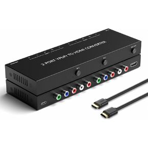 2-Port Component to HDMI Converter 2-YPbPr Component RGB + R/L Audio to HDMI Converter Support 720P/ 1080P 24bit 60Hz LPCM for HDTV Monitor Projector NGC PS2 PS3 PS4 DVD Player Wii Wii U Xbox Xbox360