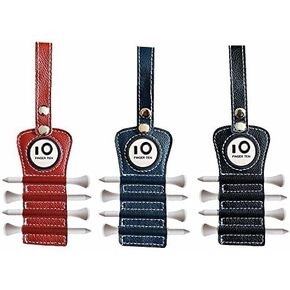 FINGER TEN Golf Tee Holder with Ball Marker and 4 Pcs Wood Tees Value 2 Pack, Luxury Leather Gift Hook to Golf Bag Belt Clip
