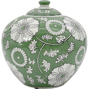 Galt International 8" Blue and White Floral Chinoiserie Jar w/Lid Decorative Ginger Jar Centerpiece Tea Storage Candy Jar Home Decor Vase