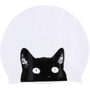 Womens Shower Caps White Swimming Diving Cap for Pool Aquatic Sports Accessories for Cute Cat Swim Cap Beginner Swimwear