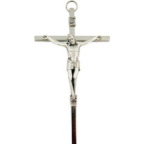 Silver Toned Metal Catholic Crucifix Pectoral Pendant or Wall Cross, 4 3/8 Inch
