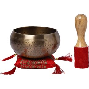 Hand-Hammered Tibetan Singing Bowls Set Musical Instrument for Meditation with Stick and Cushion (Bowl Size - 5 Inches)