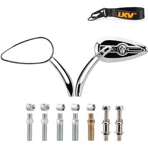 LKV Skull Teardrop Motorcycle Rear View Mirrors with M8 M10 Threaded Bolt Universal Compatible with Harley Motorcycle Touring Cruiser Bagger Bobber Chopper Street bike Scooter Model