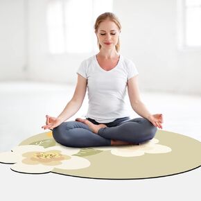 Irregular Large Flower Meditation Mat Non Slip Round Yoga Mat Pilates Yoga Mat Natural Rubber with Sueded Surface Exercise Mat Perfect for Meditating, Stretching, Yoga（47x47，Irregular Beige Flower)