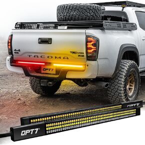 OPT7 Redline Parlux Triple Row LED Tailgate Light Bar for Tacoma w/Sequential Amber Turn Signal - Weatherproof Rigid Aluminum Light Bars Compatible with Tacoma Truck 2nd/3rd Gen. 2005-2023