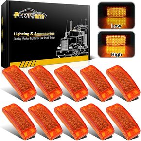 Partsam 10x 6 Rectangle Amber Led Side Marker and Clearance Trailer Lights 21LED w Reflectors Waterproof Sealed Rectangular Led trailer lights Turn Signal and Parking Lights 3 Wires Surface Mount