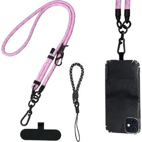 Cell Phone Lanyard,8mm Cell Phone Lanyard Crossbody with Wrist Strap,Adjustable Phone Strap,Thick Rope Cell Phone Lanyard,Phone Wrist Strap with 2 Phone Spacer(Black Gold)