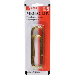 Acco Mega Clip Paper Clips, Gold, 5 Count (A7072536)