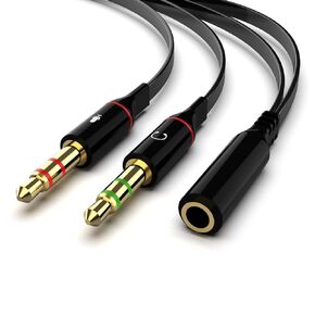 Audio Distribution Cable BEADY Stereo Mini Plug Jack Conversion Cable 3.5mm 4 Pole (Female) -3.5mm Stereo Mini (Male) + Microphone Input (Male) Black