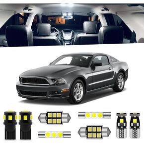 7-Pieces Mustang Interior LED Light Kit Compatible with Ford Mustang 2010 2011 2012 2013 2014 White 6000K Interior Map Vanity Mirror Trunk Package + License Plate Lights, Install Tool